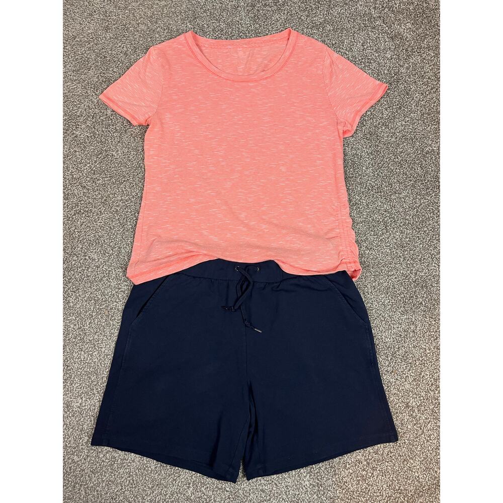 T by Talbots Women’s Pink STRIPE Top Navy Blue Shorts LARGE SUMMER Outfit